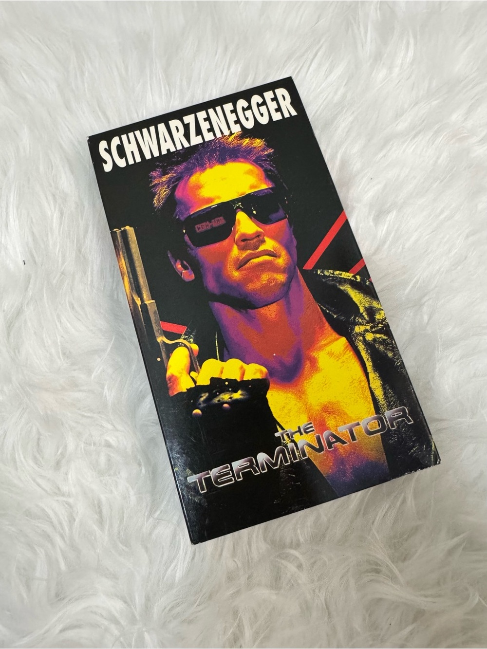 Schwarzenegger The Terminator VHS Cover  and Tape Black, Yellow, Purple VTG